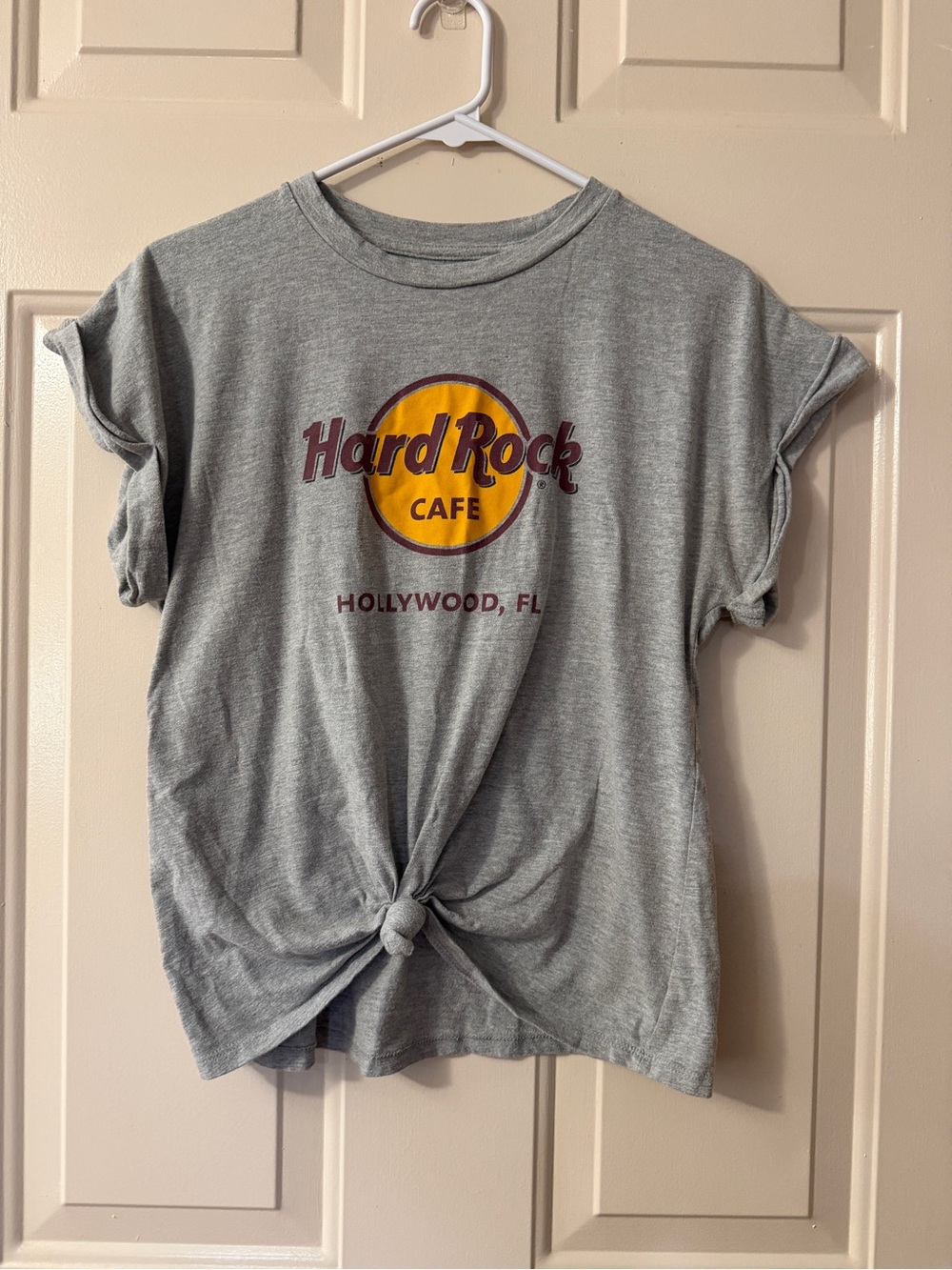 Hard Rock Cafe Gray Tee with Yellow & Burgundy Logo